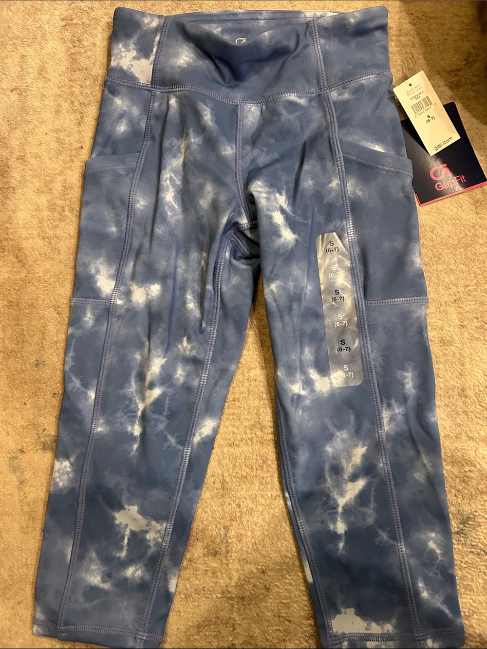 GAP Kids Blue Tie-Dye Active Leggings with Side Pockets